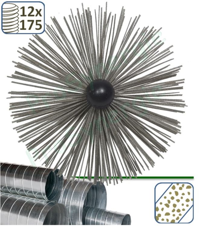 Brosse de dégraissage pour entretien réseau ventilation Ø 200 mm (12 X 175