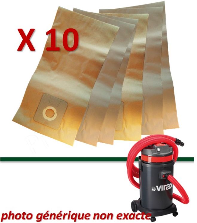 Lot de 10 sacs aspirateur papier - 30L pour Aspirateur Virax 37L VIR050157