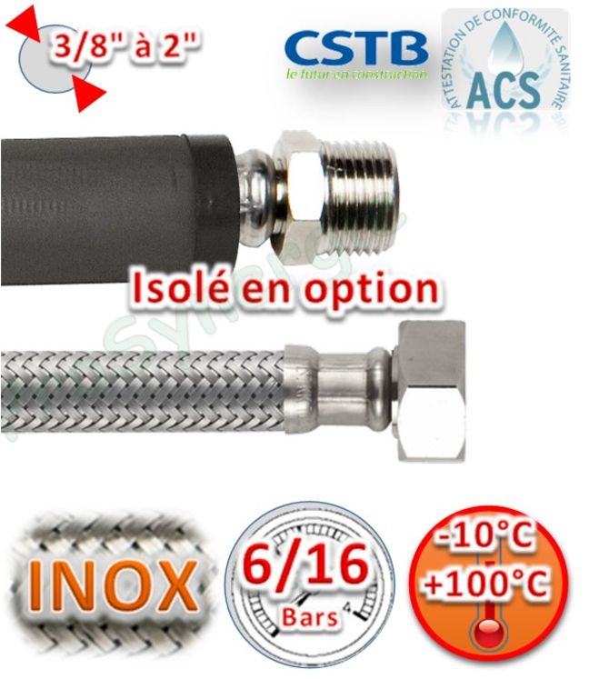 Flexible chauffage EPDM/Inox MF Ecrou Ø1´´ DN25mm (6 bars) - Longueur 150cm