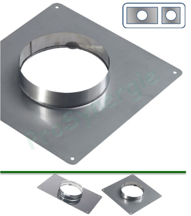 Plaque d´étanchéité Inox carrée - 350 X 350 mm - Ø 100 et 110 mm (flexible 100/106 ou 110/116 mm)