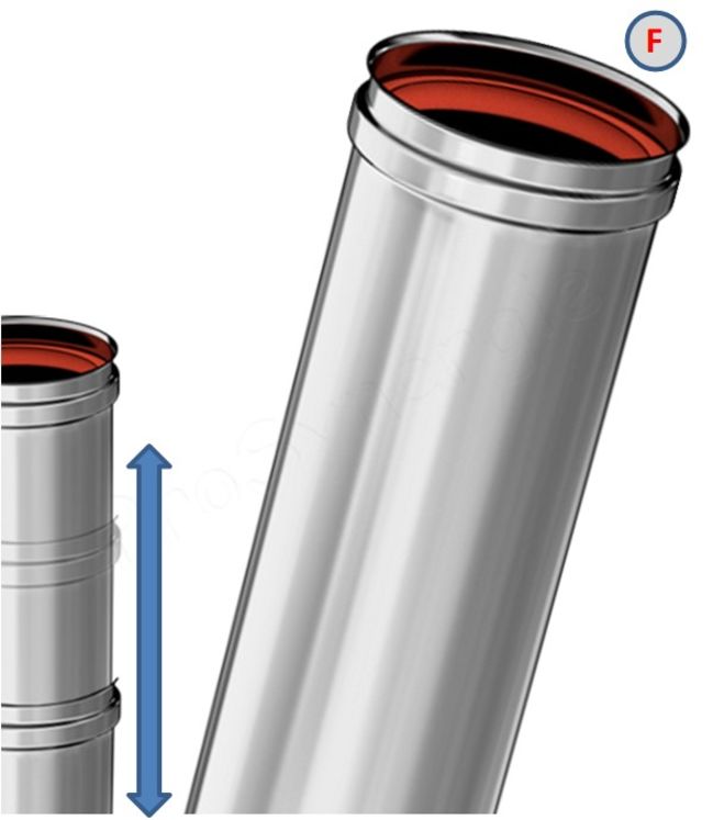 Tuyau coulissant (dans un autre tuyau) longueur 0,5 mètre (de 9 à 39 cm utile) Rigidten Inox 316 Pro (4/10ème) ''condensation'' avec joint - Ø 150 mm