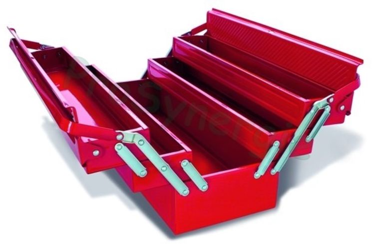 Caisse à outils métallique dépliable 3 niveaux avec couvercle et 2 grandes poignées -- LxPxH = 550x200x235mm