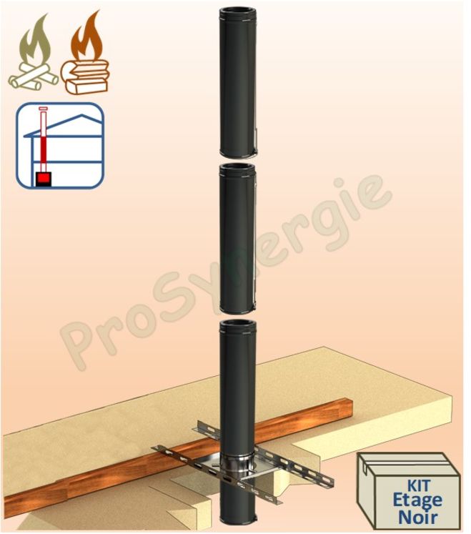 Kit Etage conduit cheminée intérieur Duoten (Isolé 25 mm), Øint/ext. 200/250, Finition noir (RAL9005), hauteur utile 285 cm