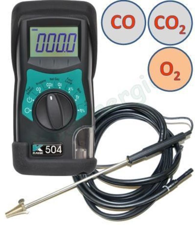 Kane Kane504 - Testeur de combustion  (CO, CO2; O2; pertes ; Exces air; T°; Rend) avec sonde KMCP72