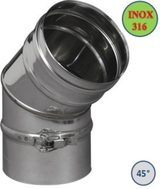 Coudes Fumisterie à 45° (2 secteurs) Rigidten Inox 316 (4/10ème) avec bride - Ø 139 mm