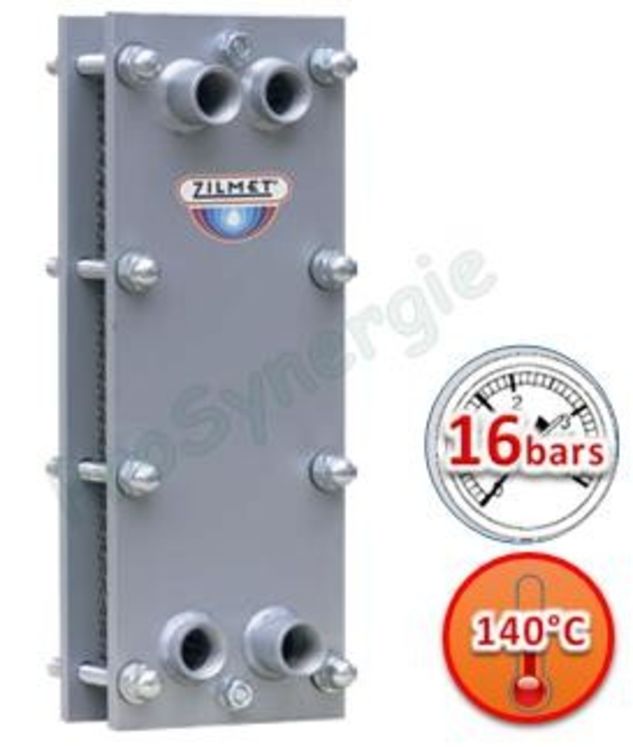 Echangeur Z2 16bars 0,306m² 9 plaques Inox démontables joint EPDM 140°C 15.3m3/h 4 x G 1´´F (HxLxP) 480x180x55,9mm - 20,93Kg