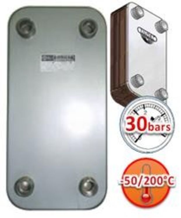 Echangeur ZB 400 (ZB 50-30) 30bars 30 plaques Inox brasées - 240°C 4 x Inox G 1 ¼“ (HxLxP) 390x195x86mm - 11,9Kg