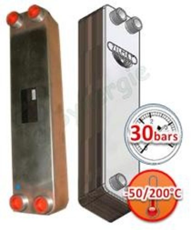 Echangeur ZB 500 (ZB 60-10) 30bars 10 plaques Inox brasées - 240°C 4 x Inox G 1“ (HxLxP) 525x119x35mm - 4,9Kg