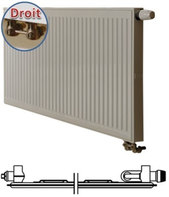 Radiateur Profilé Horizontal à Vanne intégrée Type 10 - Raccordement Droit - H x L = 300 x 1400 mm Puissance  469 W