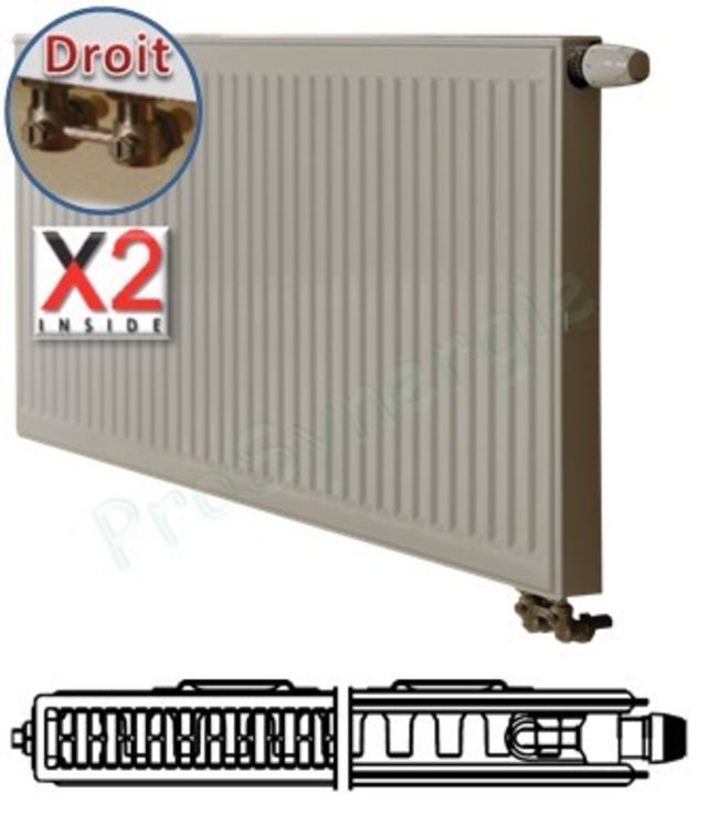 Radiateur Profilé Horizontal à Vanne intégrée Type 12 - Raccordement Droit - Therm X2 - H x L = 600 x  600 mm Puissance  737 W