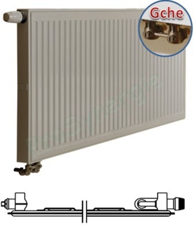 Radiateur Profilé Horizontal à Vanne intégrée Type 10 - Raccordement Gauche - H x L = 300 x 1800 mm Puissance  603 W