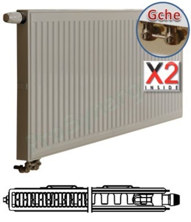 Radiateur Profilé Horizontal à Vanne intégrée Type 12 - Raccordement Gauche - Therm X2 - H x L = 300 x 1000 mm Puissance  720 W