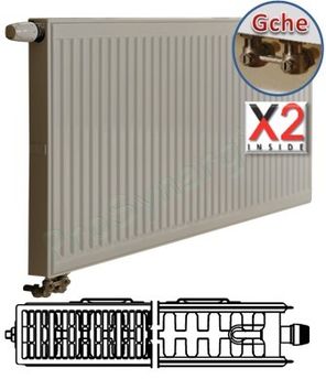 Radiateur Profilé Horizontal à Vanne intégrée Type 22 - Raccordement Gauche - Therm X2 - H x L = 400 x 1200 mm Puissance 1448 W