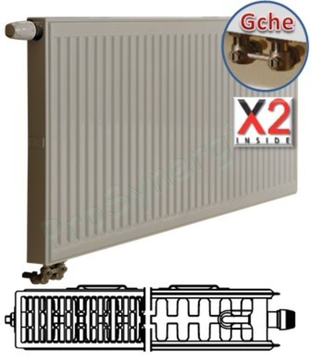 Radiateur Profilé Horizontal à Vanne intégrée Type 22 - Raccordement Gauche - Therm X2 - H x L = 400 x 1400 mm Puissance 1690 W