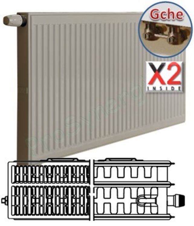 Radiateur Profilé Horizontal à Vanne intégrée Type 33 - Raccordement Gauche - Therm X2 - H x L = 300 x 1600 mm Puissance 2210 W