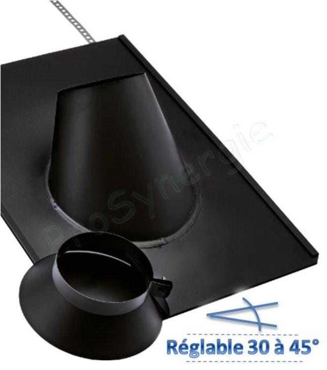 Solin Galva Ardoise et collet Noir pour conduit de fumée Ø ext 125 mm - Inclinaison de toit 30 à 45°