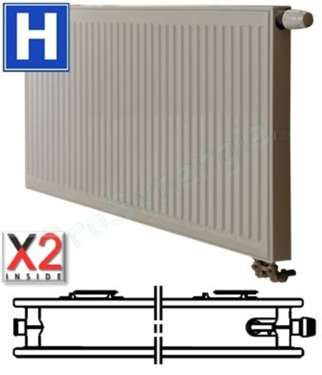 Radiateur Profilé Horizontale Hygiène à Vanne intégrée Type 20 - Raccordement Droit - Therm X2 - H x L = 300 x 1000 mm Puissance  582 W