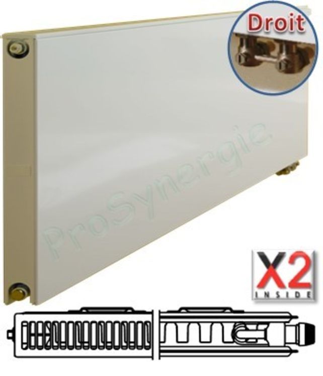 Radiateur Plan à Vanne intégrée Horizontal Type 12 - Raccordement Droit - Therm X2 - H x L = 405 x 1105 mm Puissance  890 W