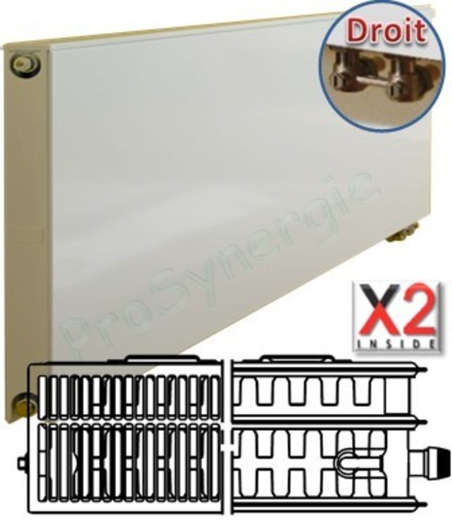 Radiateur Plan à Vanne intégrée Horizontal Type 33 - Raccordement Droit - Therm X2 - H x L = 405 x  405 mm Puissance  649 W