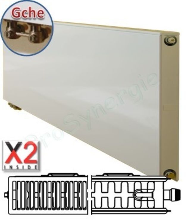 Radiateur Plan à Vanne intégrée Horizontal Type 22 - Raccordement Gauche - Therm X2 - H x L = 305 x 1005 mm Puissance  907 W