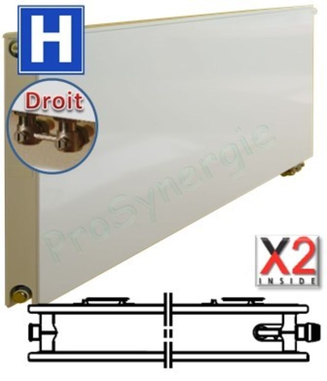 Radiateur Plan Horizontale Hygiène à Vanne intégrée Type 20 - Raccordement Droit - Therm X2 - H x L = 405 x  505 mm Puissance  340,37 W