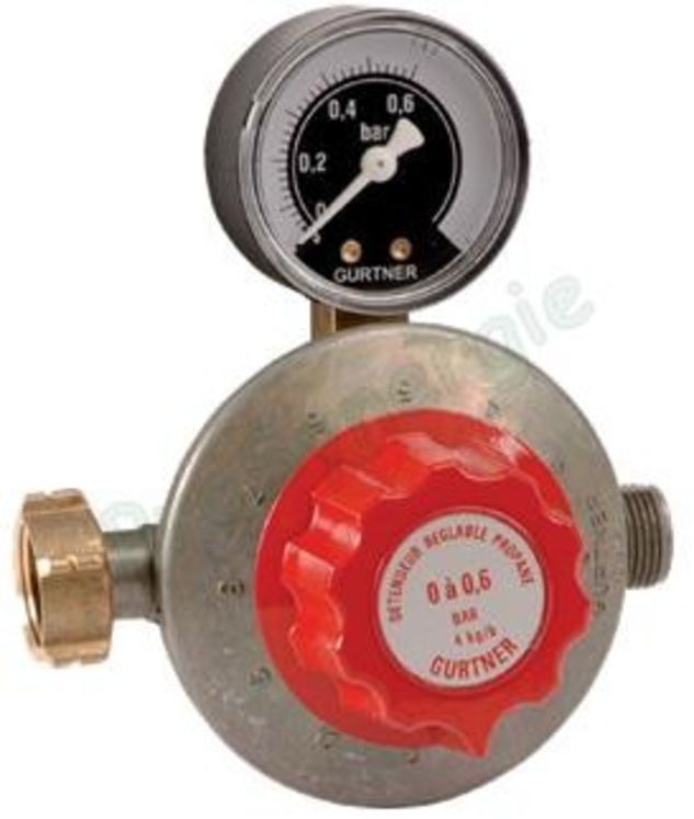 Détendeur réglable basse pression avec mano 4kg/h - F (écrou bouteille) - M 20x150