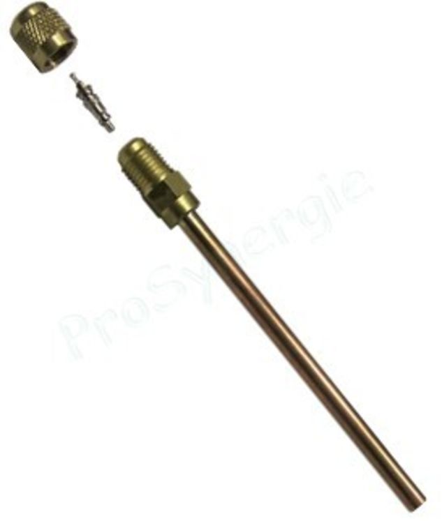 Tube cuivre de 100mm avec valve, raccord 1/4´´ et bouchon