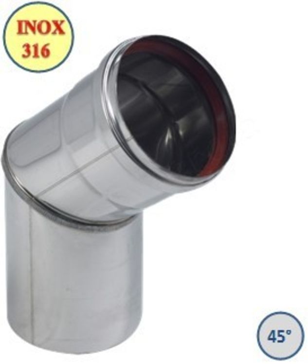 Coudes Fumisterie à 45° (2 secteurs) Rigidten Inox 316 Pro (4/10ème) ''condensation'' avec joint - Ø 100 mm