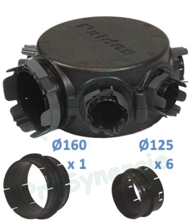 Caisson de répartition de réseau d´insufflation ou extraction - 1 piquage en Ø 160mm - 6 piquages en Ø 125mm