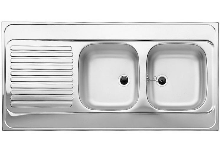 Evier Inox à poser 120*60cm - 2 cuves 1 égouttoir + Système de vidage 2 bacs et trop plein + siphon