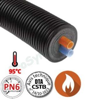 Mètre de Tube double flexible pré-isolé (à enterrer) Chauffage PN6 - 2x Ø 32x2,9mm (DN25) - Øext. Isol 125mm