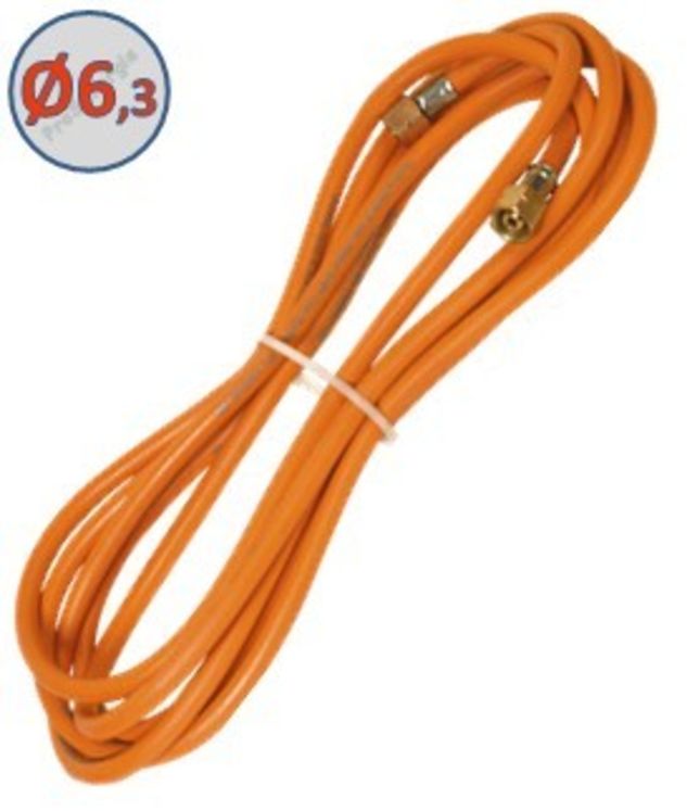 Tuyau caoutchouc L 4,75 m  - Ø int. 6.3 mm, NF EN ISO 3821  monté avec raccords sertis 3/8´´ gauche femelle