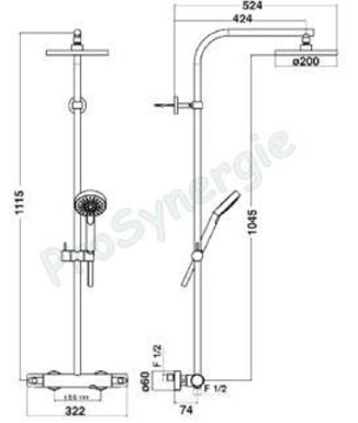 Ensemble de douche av. mitigeur thermostatique Nipi