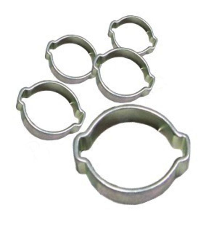 Colliers de serrage à oreilles pour tuyau soudage caoutchouc Ø int./ext. 6.3/13.3 mm ou 10/17 mm