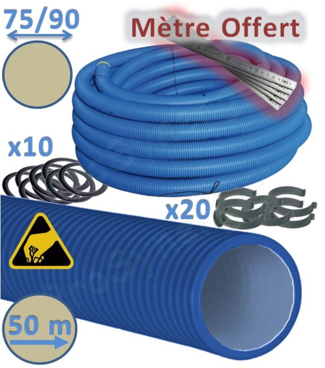 Kit Conduit de ventilation lisse PEHD Ø75 ou 90mm - 50m + joints, colliers + Cadeau