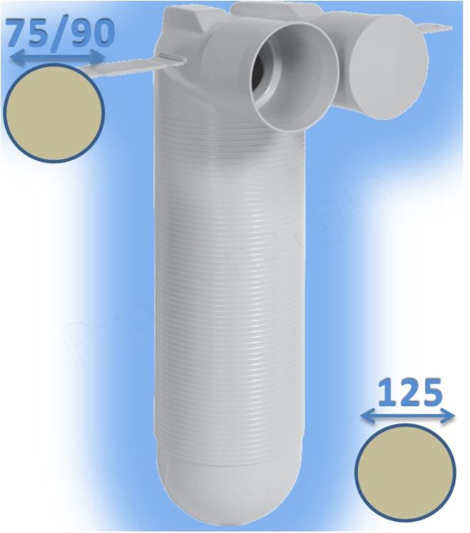 Manchette coudée Ø 125 mm (côté bouche) -> piquages pour Réseau Ventilation Optiflex Rond Ø 90 ou 75 mm