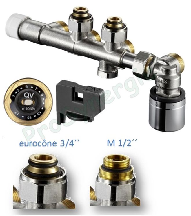 Robinet thermostatisable (avec bypass plancher chauffant) multiblock T-RTL équerre - MF eurocône 3/4´´ (+ pastilles)