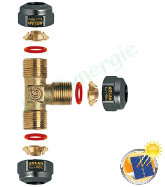 Té pour tube cuivre recuit ou écroui, laiton, acier doux et inox Ø 22 mm pour installation solaire