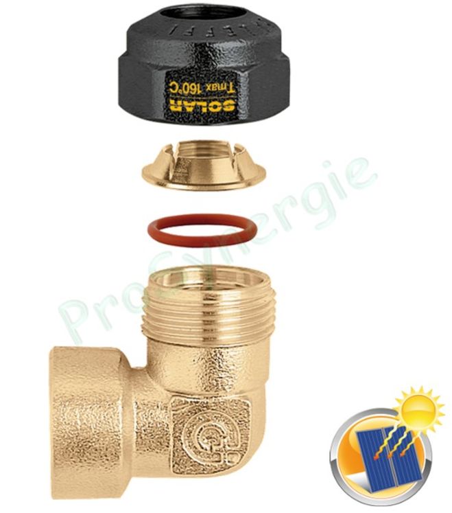 Coude 3/4" F avec joints pour tube cuivre recuit ou écroui, laiton, acier doux et inox Ø 22 mm pour installation solaire