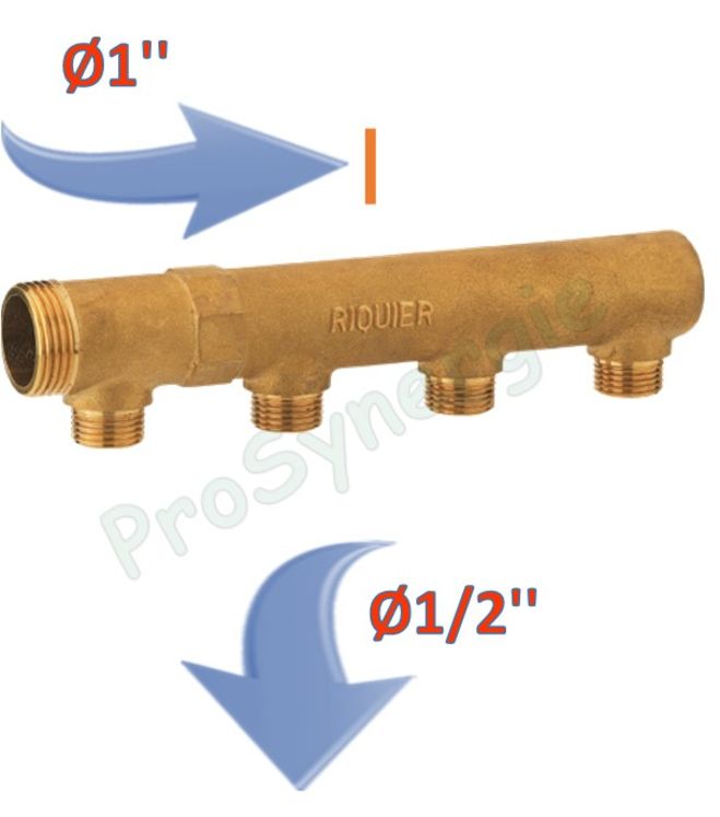 Collecteur bouché M Ø 1´´ - 5 départs à visser Ø 1/2´´