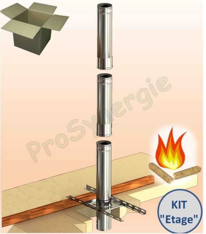 Kit Etage conduit cheminée intérieur Duoten (Isolé 25 mm), Øint/ext. 100/150, Inox, hauteur utile 285 cm