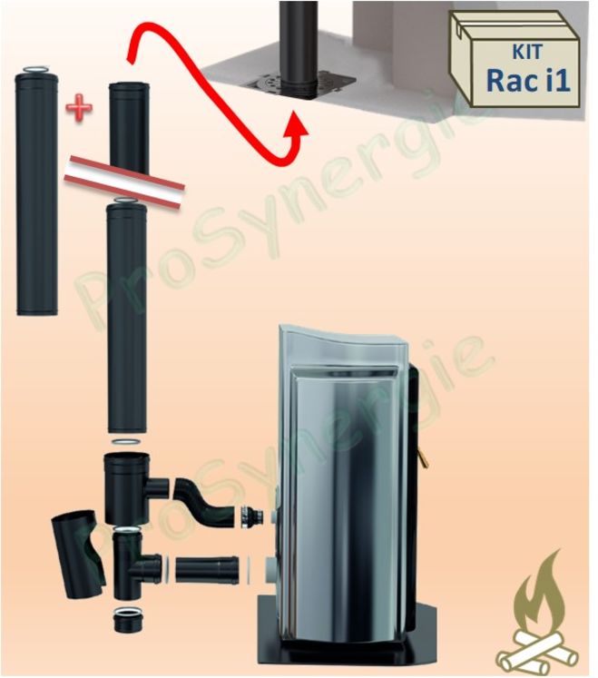 Kit raccordement Pellet concentrique Ø 100/150 mm sur conduit concentrique intérieur  --> Raccordement sur poele Ø 80 mm