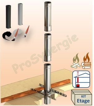 Kit Etage conduit cheminée intérieur Duoten (Isolé 25 mm), Ø 80 à 250 mm, Noir ou Inox, Hauteur utile 285 cm
