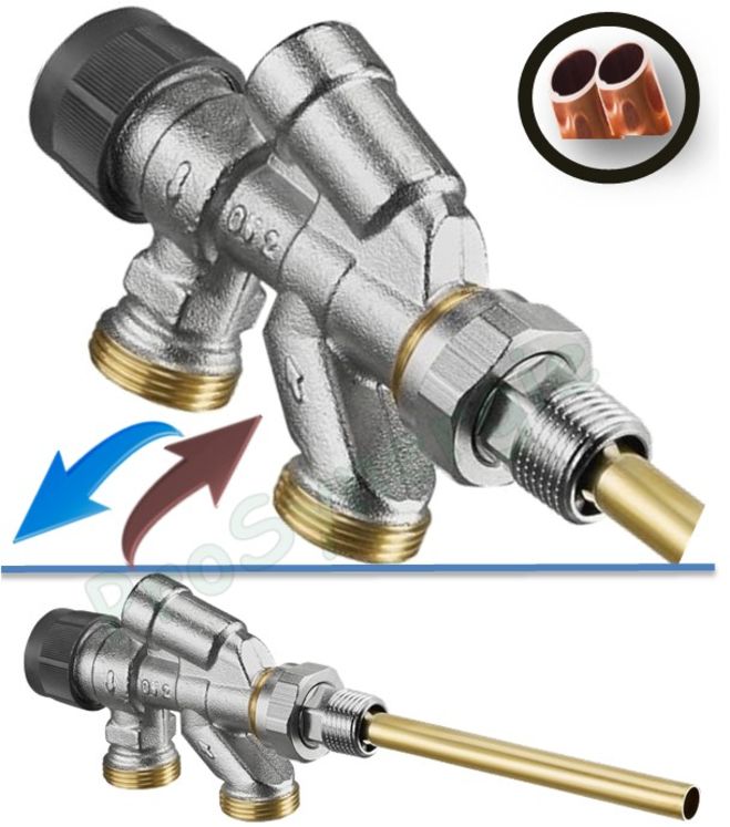 Robinet thermostatisable (bitube) à plongeur latérale avec arrêt - Ø M 1/2´´ (DN 15) - eurocône M 3/4´´