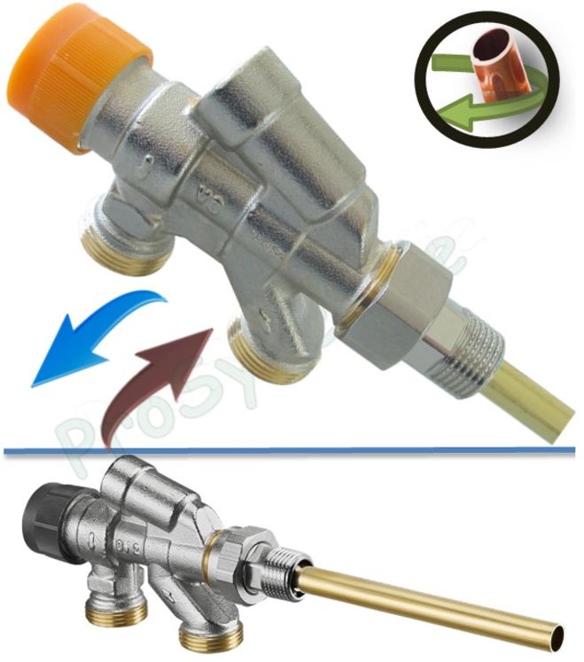 Robinet thermostatisable (monotube) à plongeur latérale avec arrêt - Ø M 1/2´´ (DN 15) - eurocône M 3/4´´