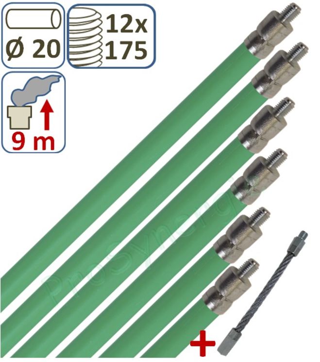 Kit Vert (contient 6 Cannes de ramonage verte ou noire Ø 20 de longueur 1,5m + câble de départ)