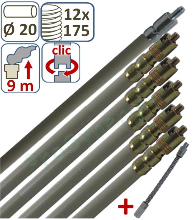 Kit Gris Automatique (contient 6 CanneAutos de ramonage grises Ø 20 de longueur 1,5m dont 1 porteuse + câble de départ)