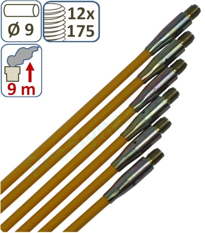 Kit Jaune (contient 6 Cannes de ramonage jaunes Fibroflex Ø 9 de longueur 1,5m)