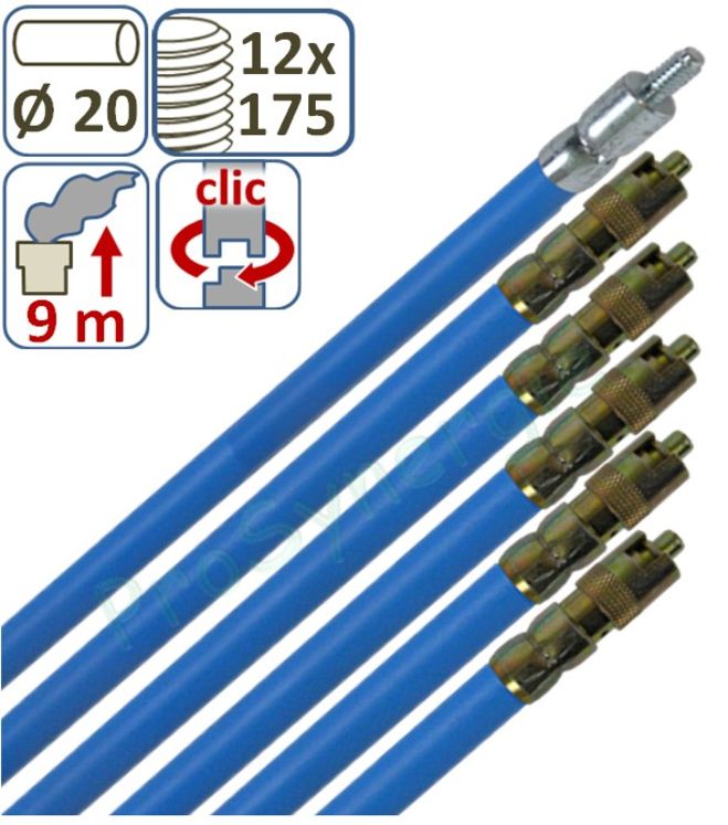 Kit Bleu Automatique (contient 6 CanneAutos de ramonage bleues Fibroflex Ø 20 de longueur 1,5m dont 1 porteuse)