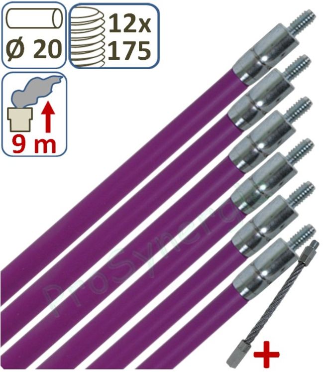 Kit Mauve (contient 6 Cannes de ramonage mauve à Mémoire Ø 20 de longueur 1,5m + câble de départ)